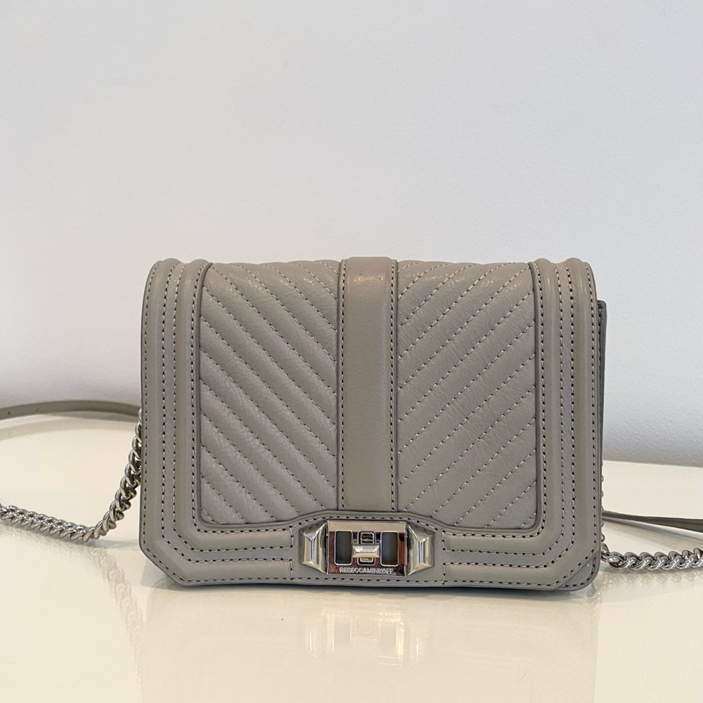 Rebecca Minkoff Chevron Quilted Small Love Crossbody (Grey)